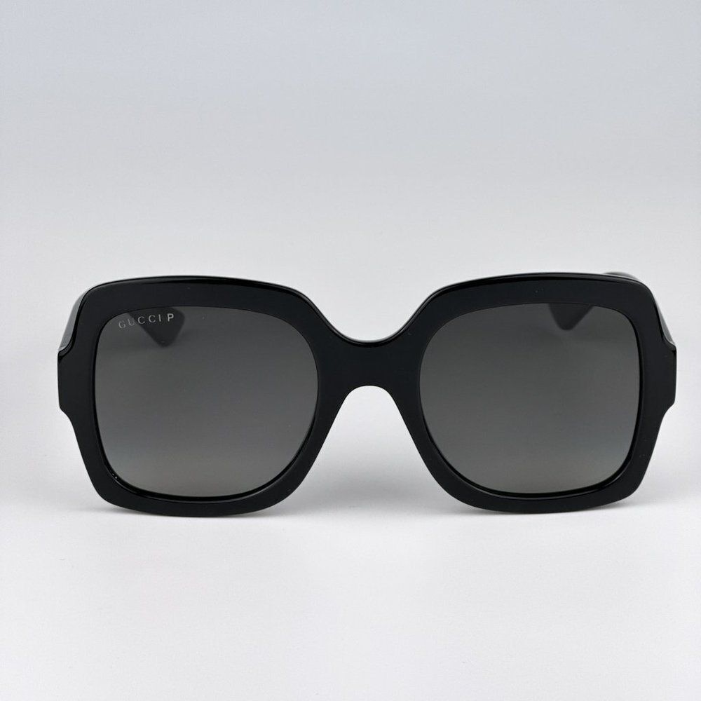NEW Gucci GG1337S 002 Shiny Black Gradient Gray Polarized Square Women Sunglasse - Picture 3 of 13